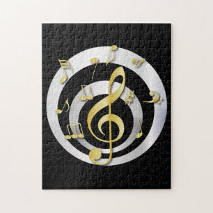 Retro 3D Effect Gold en Silver Musical Notes Legpuzzel