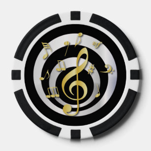 Retro 3D Effect Gold en Silver Musical Notes Pokerchips