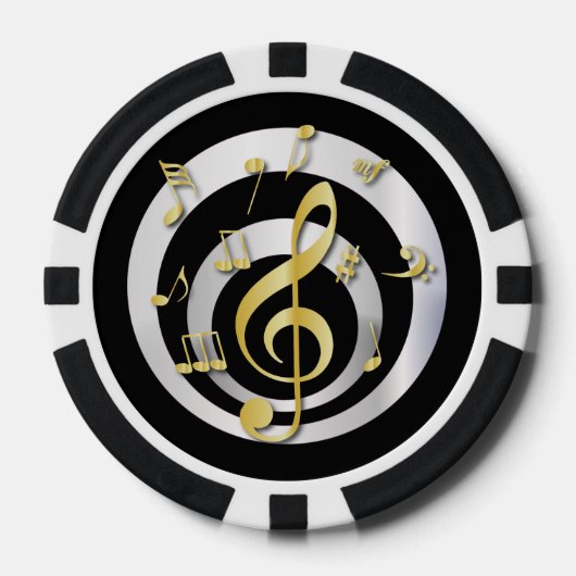 Retro 3D Effect Gold en Silver Musical Notes Pokerchips (Voorkant)