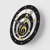 Retro 3D Effect Gold en Silver Musical Notes Ronde Klok (Hoek)