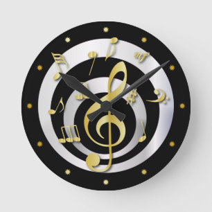 Retro 3D Effect Gold en Silver Musical Notes Ronde Klok
