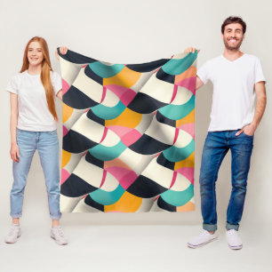 Retro 3D geometrisch patroon in turquoise, roze, m Fleece Deken