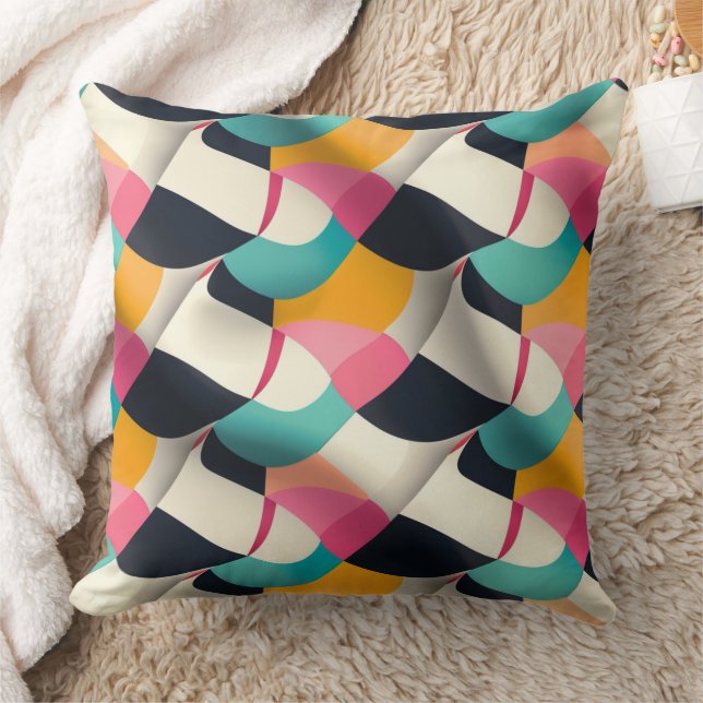 Retro 3D geometrisch patroon in turquoise, roze, m Kussen (Deken)