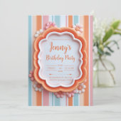 Retro 3D Gummy Flower Striped Frame Birthday Kaart (Staand voorkant)