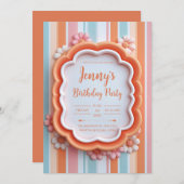 Retro 3D Gummy Flower Striped Frame Birthday Kaart (Voorkant / Achterkant)