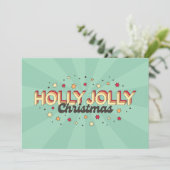 Retro 3d holly jolly kerst txt design kaart (Staand voorkant)
