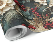 Retro  3D kerstbloemen Cadeaupapier (Rol Hoek)