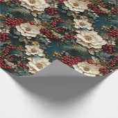 Retro  3D kerstbloemen Cadeaupapier (Hoek)