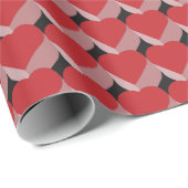 Retro 3D rood hart patroon Cadeaupapier (Rol Hoek)