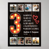 Retro 3e Jubileum Hout Custom Photo Collage Poster (Voorkant)