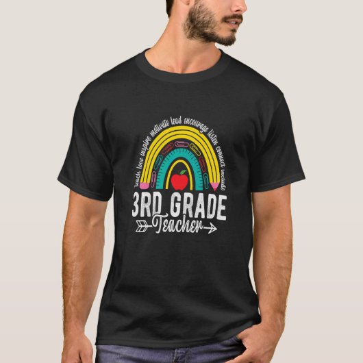 Retro 3e klas leraar regenboog eerste dag terug na t-shirt (Voorkant)