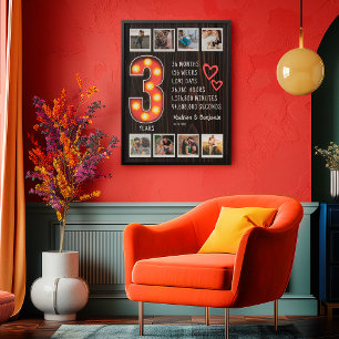 Retro 3e verjaardag Houten Houten Foto Collage Poster
