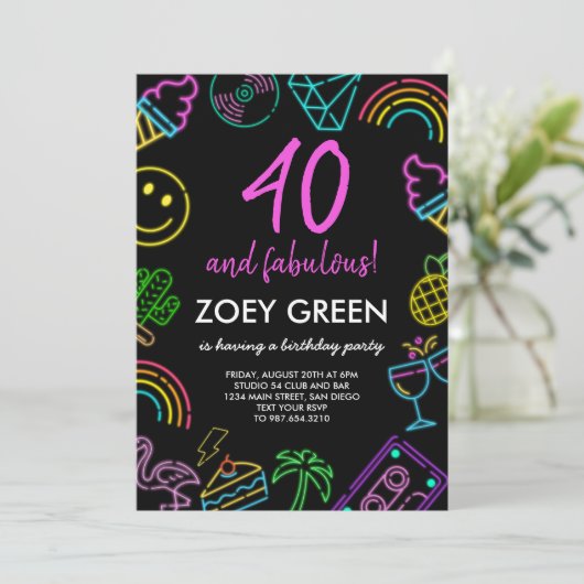 Retro 40 en Fabulous Custom Verjaardag uitnodiging (Staand voorkant)