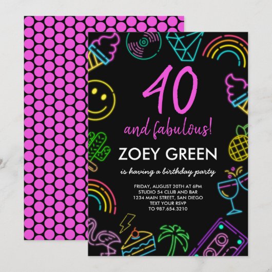 Retro 40 en Fabulous Custom Verjaardag uitnodiging (Voorkant / Achterkant)