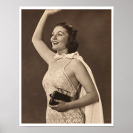 Retro 40-jarige vrouw in zwemkleding poster