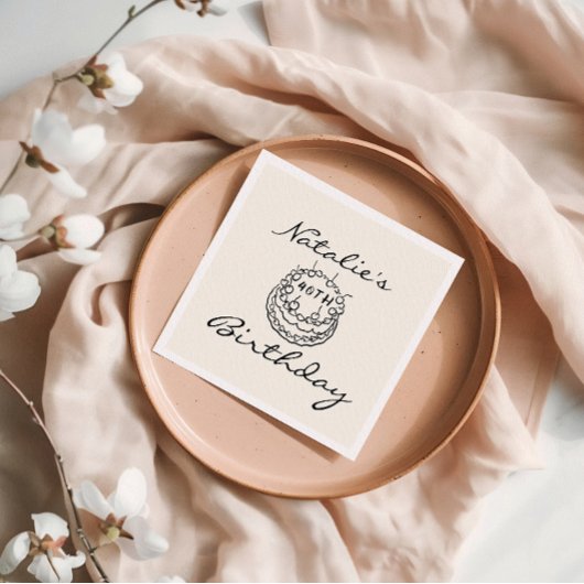 Retro 40e Hand getrokken taart veertig leuke verja Servet