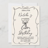 Retro 40e handgetekende boog Champagne Glass Verja Kaart (Voorkant)