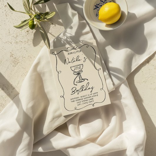 Retro 40e handgetekende boog Champagne Glass Verja Kaart