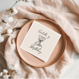 Retro 40e handgetekende boog Champagne Glass Verja Servet