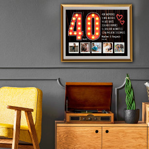 Retro 40e verjaardag Harten Custom fotocollage Poster
