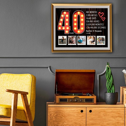 Retro 40e verjaardag Harten Custom fotocollage Poster