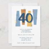 Retro 40e verjaardag Midcentury Modern Blauw Kaart (Voorkant)