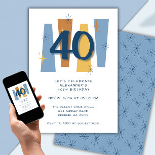 Retro 40e verjaardag Midcentury Modern Blauw Kaart