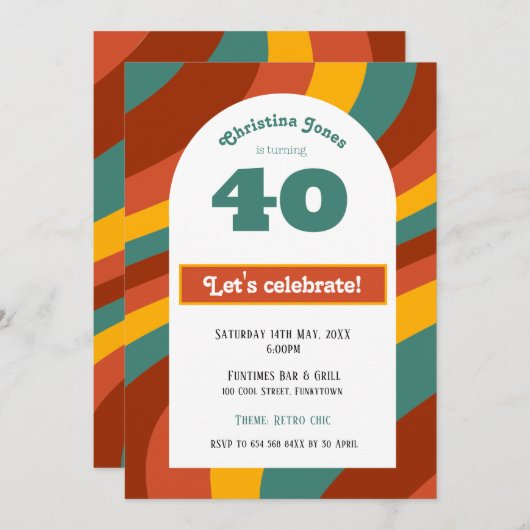 Retro 40e verjaardag uitnodiging (Voorkant / Achterkant)