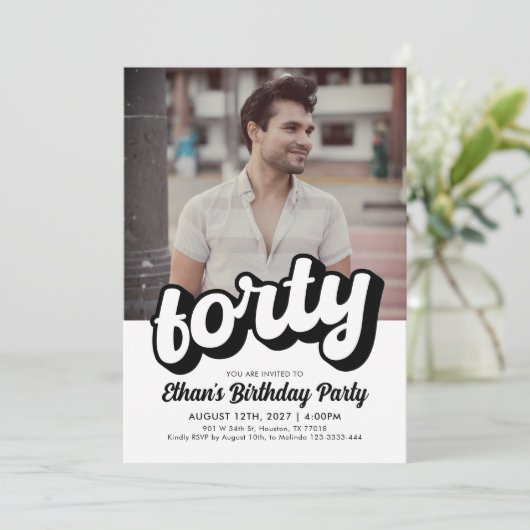 Retro 40e verjaardag uitnodiging | veertigjarig be (Staand voorkant)