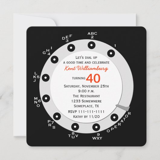 Retro 40e verjaardagsfeest uitnodiging draaischijf (Voorkant)