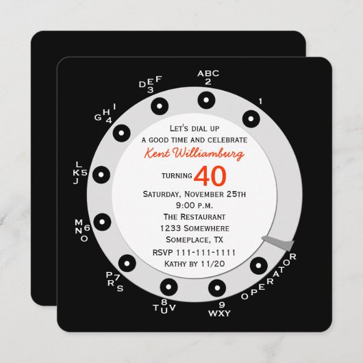 Retro 40e verjaardagsfeestuitnodiging Rotary Dial Kaart (Voorkant / Achterkant)