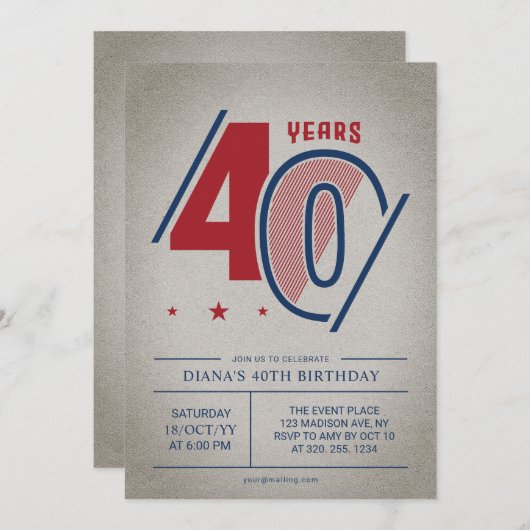 Retro 40th Birthday Kaart (Voorkant / Achterkant)