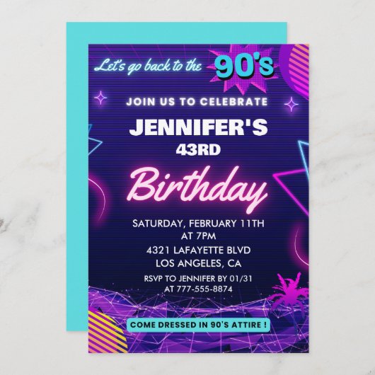 Retro 43e verjaardag uitnodiging Terug naar de jar (Voorkant / Achterkant)