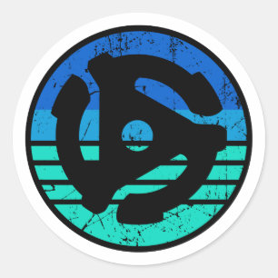 Retro 45-rpm adapter blauw zonsondergang ronde sticker