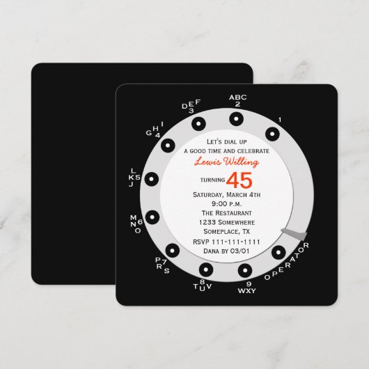 Retro 45e verjaardagsfeestuitnodiging Rotary Dial Kaart (Voorkant / Achterkant)