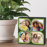 Retro 4 Foto Collage Pinrad Flower Petal Green Houten Kist Print<br><div class="desc">Stijlvol fotoblok in twee tonergroen met retropinwielstijlfotocollage. Het fotomalplaatje is opstelling voor u om 4 van uw favoriete foto's toe te voegen, die automatisch in de bloembollen vormen worden getoond. Als u om het even welk probleem met de plaatsing van het afbeelding hebt, probeer bebouwend uw foto aan een vierkant...</div>