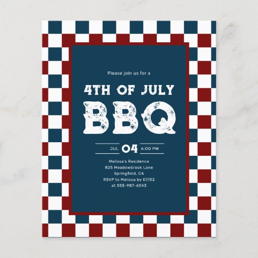 Retro 4 juli BBQ-feest Geruit  Flyer (Voorkant)