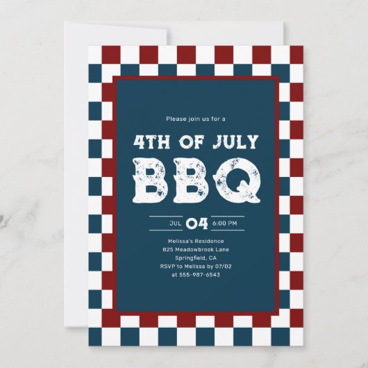 Retro 4 juli BBQ-feest geruit Kaart (Voorkant)