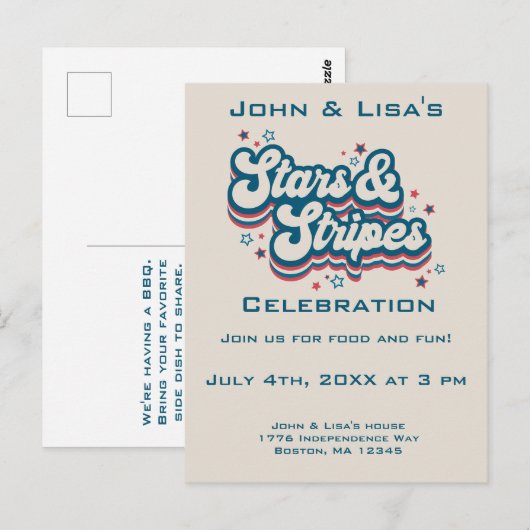 Retro 4 juli Briefkaart uitnodiging van partij (Voorkant / Achterkant)