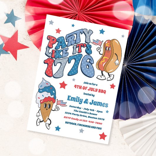 Retro 4 juli feest als 1776 BBQ party Kaart