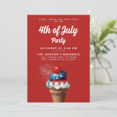Retro 4 juli Ijs Crème US Flag Cherry Party Kaart (Staand voorkant)