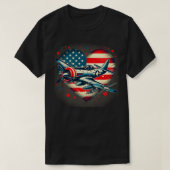 Retro 4 juli jachtvliegtuig Amerikaanse vlag T-shirt (Design voorkant)
