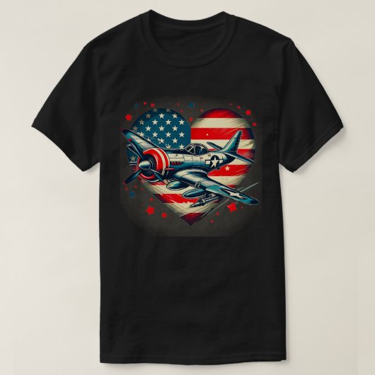 Retro 4 juli jachtvliegtuig Amerikaanse vlag T-shirt (Design voorkant)