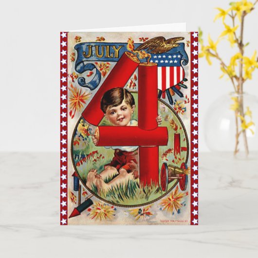 Retro 4 juli Kaart (Gele Bloem)