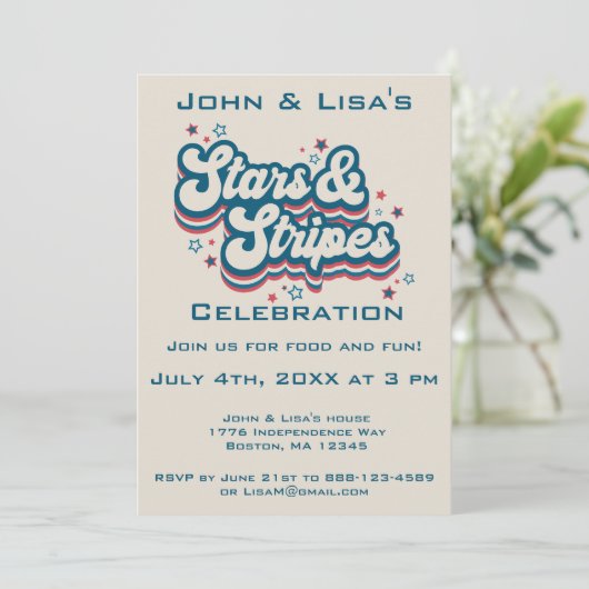 Retro 4 juli partijuitnodiging kaart (Staand voorkant)