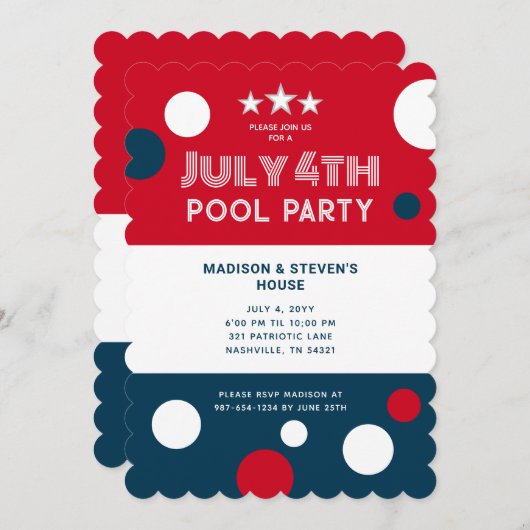 Retro 4 juli Pool Party Rood Wit Blauw Kaart (Voorkant / Achterkant)