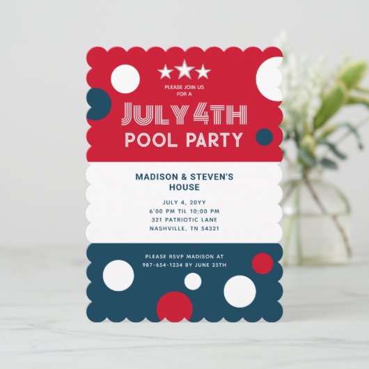 Retro 4 juli Pool Party Rood Wit Blauw Kaart (Staand voorkant)