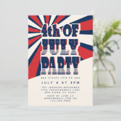 Retro 4 juli rood wit en blauw feest kaart (Staand voorkant)