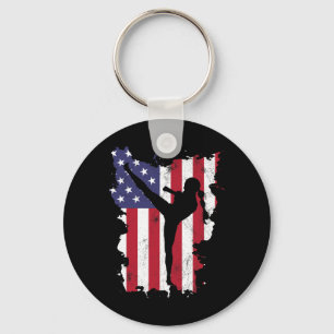 Retro 4 juli Usa vlag kickboksen vrouwen kinderen Sleutelhanger
