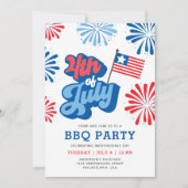 Retro 4 juli Vuurwerk Amerika Vlag BBQ Party Kaart (Voorkant)